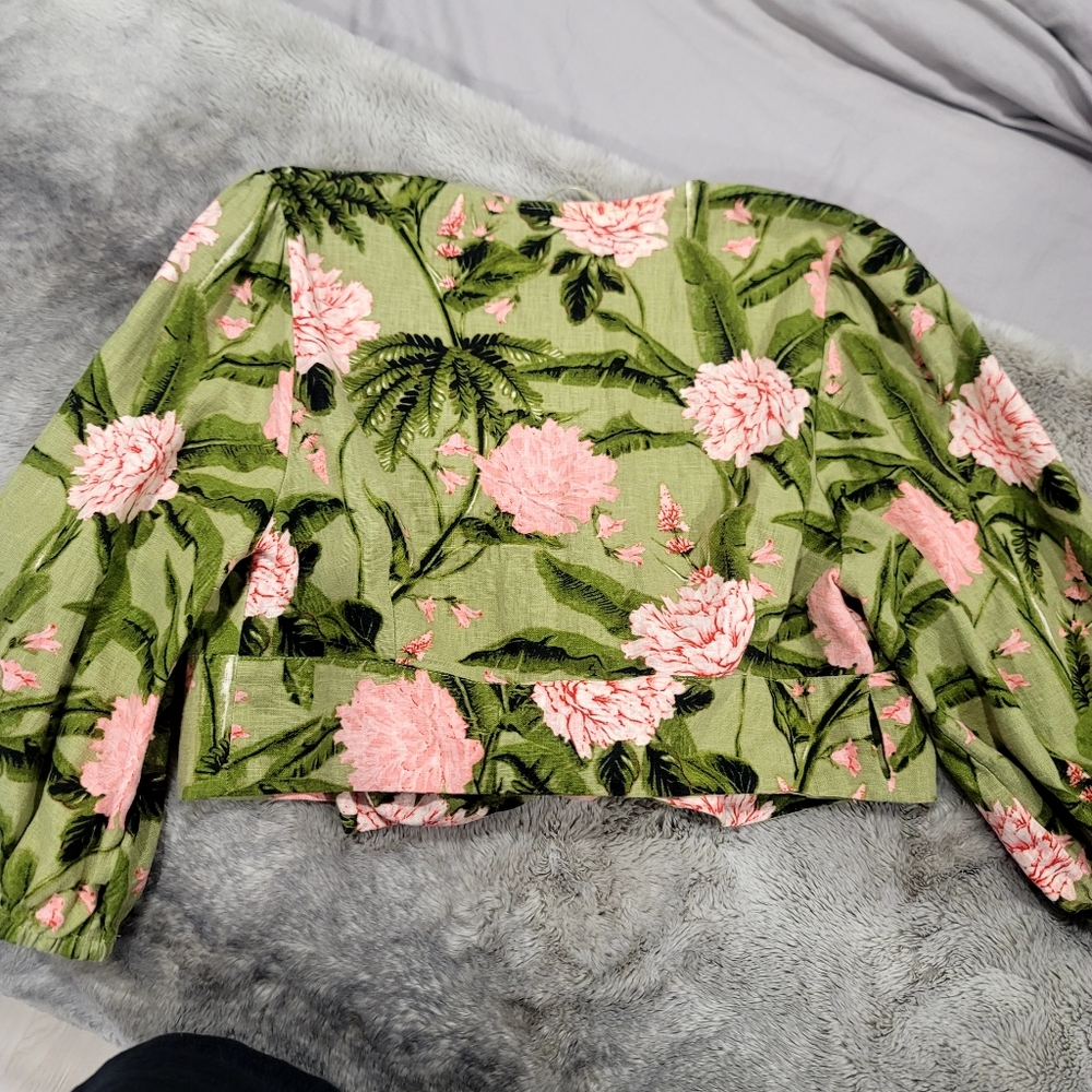Agua Bendita Peony Print Croped Wrap Top Size Medium - Picture 5 of 15